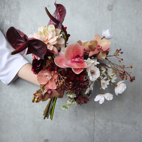 アートフラワー ブーケ ワインレッド オレンジ アートフラワー ブーケ ワインレッド オレンジ