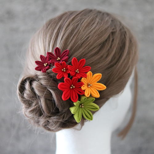 紅葉-もみじ-】つまみ細工のヘアコーム ☆ 伝統工芸 かんざし