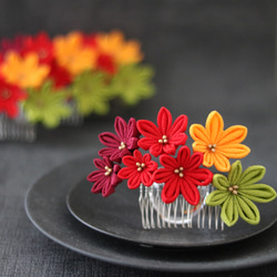 紅葉-もみじ-】つまみ細工のヘアコーム ☆ 伝統工芸 かんざし 四季