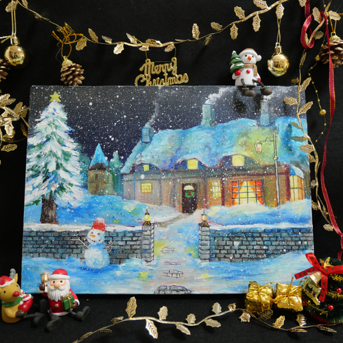 油絵 絵画【クリスマス夜に】 油絵 絵画【クリスマス夜に】