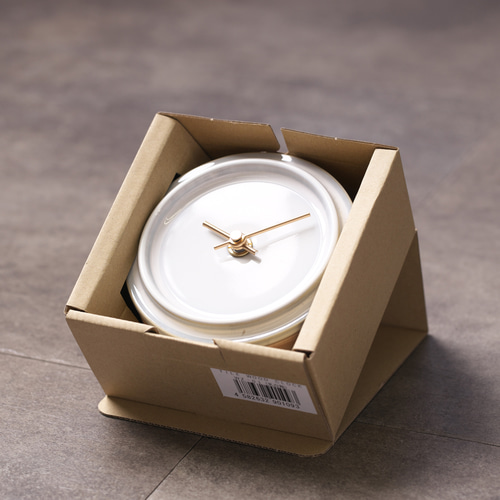 陶器と木の掛け置き時計 TILE WOOD CLOCK 乳白釉 掛け時計・置き時計