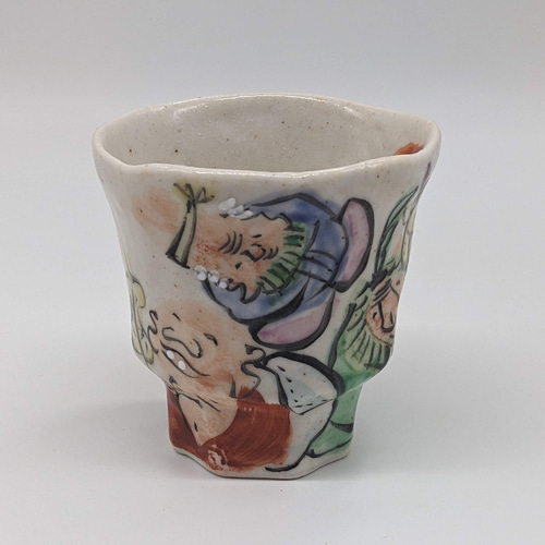 105-0031-0032 飯碗 茶碗 湯呑 和陶器 和モダン /色絵七福神 茶碗