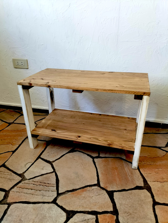 ウッドラック 2段 白 シャビーホワイト　棚　収納　木目調　2段ラック　収納棚　ウッドシェルフ 5枚目の画像