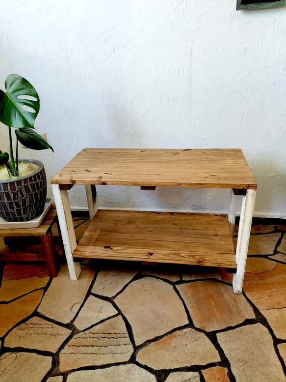 ウッドラック 2段 白 シャビーホワイト　棚　収納　木目調　2段ラック　収納棚　ウッドシェルフ 4枚目の画像