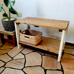 ウッドラック 2段 白 シャビーホワイト　棚　収納　木目調　2段ラック　収納棚　ウッドシェルフ 1枚目の画像