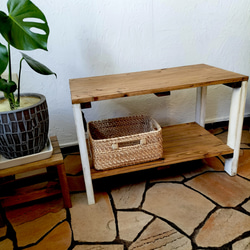 ウッドラック 2段 白 シャビーホワイト　棚　収納　木目調　2段ラック　収納棚　ウッドシェルフ 2枚目の画像