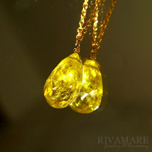 K10 カナリートルマリン 大粒10ｍｍ カナリアの羽色 イエロートルマリン ネックレス「5番街でかなう夢」