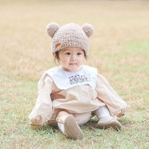 出産祝い/名入れ付き】モコモコくまみみ帽子/特別な贈り物に♩ 帽子
