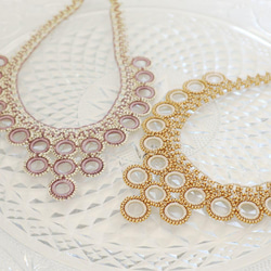 OYA crochet 47㎝ necklace [Bib Ring] Gold Beige 第4張的照片