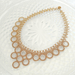 OYA crochet 47㎝ necklace [Bib Ring] Gold Beige 第2張的照片