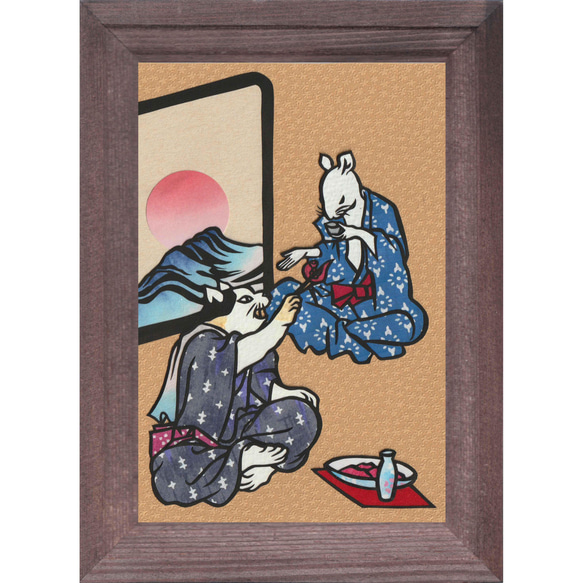 絵画。原画【椅子でぼんやりしている橘猫】 歌川国芳「心学稚絵得 猫と鼠」切り絵【受注生産】 切り絵 伊勢