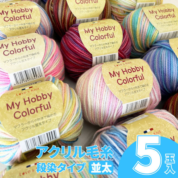 マイホビーカラフル5玉入 アクリル並太 段染ヤーン 毛糸 手芸の店
