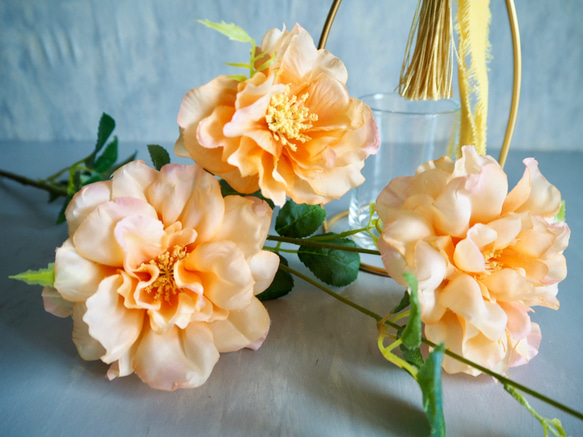 【ふんわりオレンジローズ3輪咲】｜アーティフィシャルフラワー 花瓶アレンジ| 夏｜ギフト・インテリア雑貨 9枚目の画像