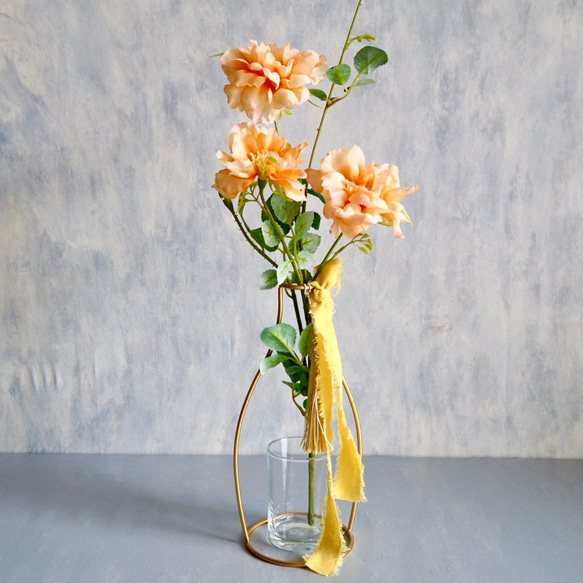 【ふんわりオレンジローズ3輪咲】｜アーティフィシャルフラワー 花瓶アレンジ| 夏｜ギフト・インテリア雑貨 1枚目の画像