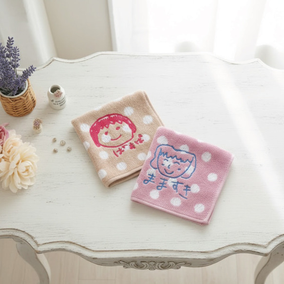 子供の絵 ハンカチ 刺繍 子どもの絵オリジナルグッズ プレゼント子どもの絵 ハンドタオル ギフトtowel04-rose 6枚目の画像