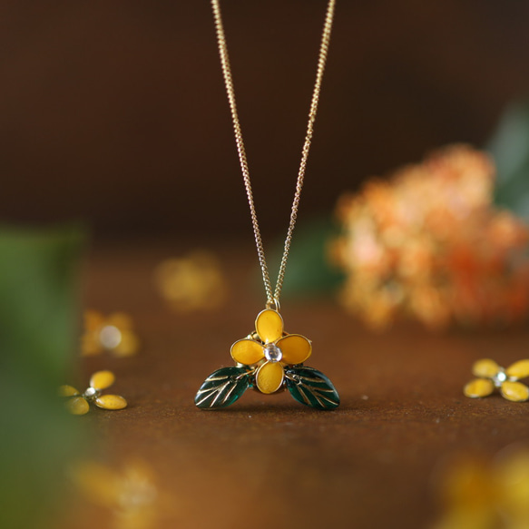 長さ調節自在⁑金木犀のネックレス 秋 10月 誕生日花 ネックレス