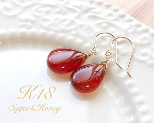 K18 大粒レッドアンバードロップチャーム ピアリング K18 大粒レッドアンバードロップチャーム ピアリング K18 大粒レッド
