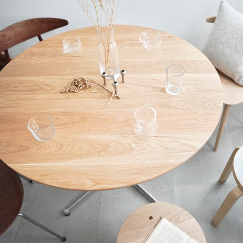 直径100cm/オーク無垢/丸テーブル/ダイニングテーブル/高さ指定可/脚