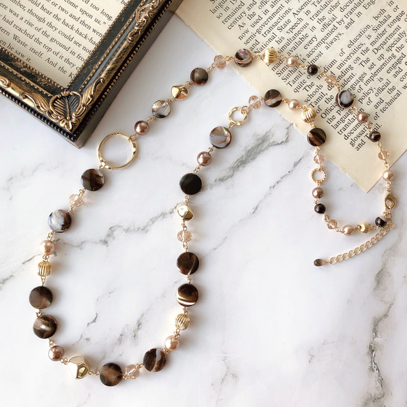いろいろアレンジ】スモーキークォーツの天然石ロングネックレス