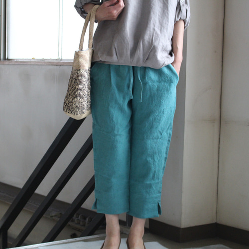 Cropped pantsクロップドパンツ4ポケット＊belgian-linen25/全