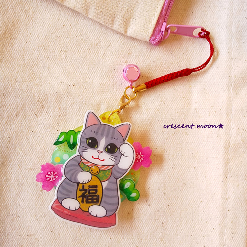 うちの子を招き猫イラスト化♪】根付キーホルダー／和／招き猫