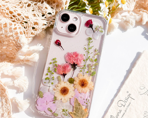 風にゆれる花の庭 押し花スマホケース お花 全機種対応 iPhone16