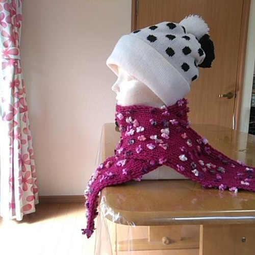 トルコ製毛糸マキシフラワーのマフラー(ルビー) マフラー くみこ 通販  