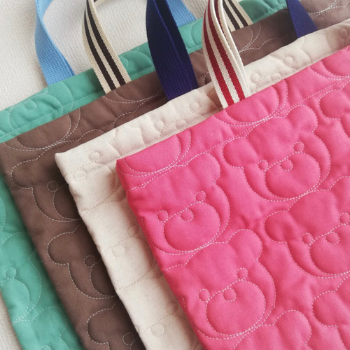 入園入学準備 くま柄キルティング 通園バック レッスンバック チェック