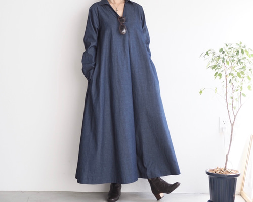 極美品✨定価１.２万❤️　カーキ　洗える　ソフトデニムスキッパーワンピース 極美品✨定価1.2万❤️カーキ洗えるソフトデニムスキッパー
