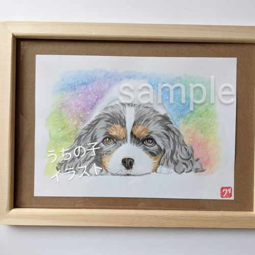 絵画キャバリアグッズ、未発表作品 犬の絵アクリル画no.44 キャバリアミニ絵画