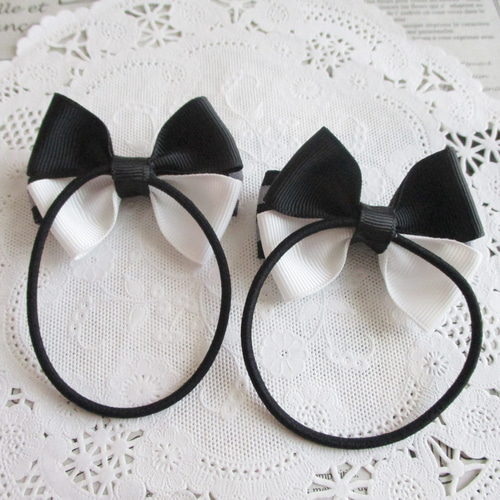 ☆ 再販 りぼん ヘアゴム 黒 白 チェック トリプルリボン キッズ