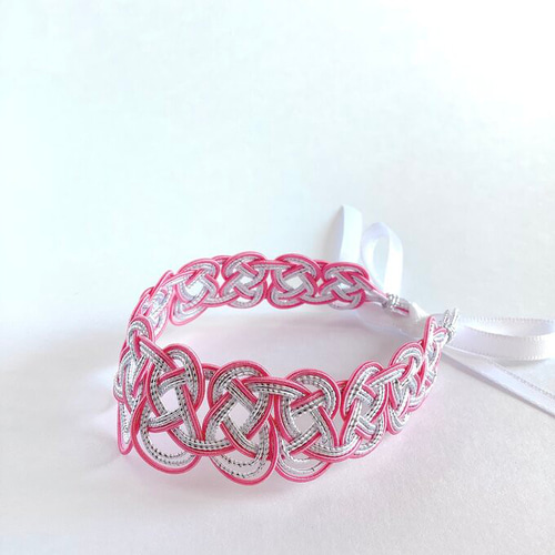 aibo 首輪 水引製 付け襟風【撫子】ヘアバンド ピンク シルバー リード