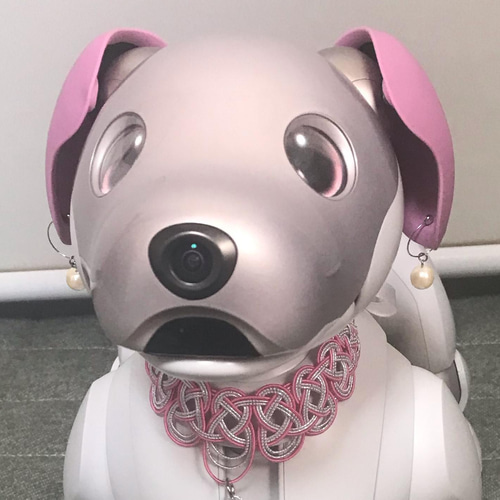 aibo 首輪 水引製 付け襟風【撫子】ヘアバンド ピンク シルバー リード