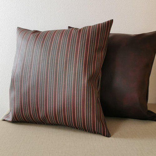 ブラウンレザー刺繍クッションカバー ブラウンレザー刺繍クッションカバー