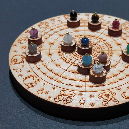 惑星駒が動かせる木と天然石のホロスコープ盤110mmシングルチャート用