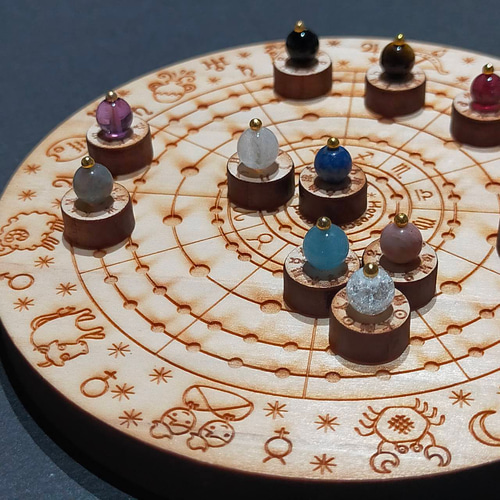 惑星駒が動かせる木と天然石のホロスコープ盤110mmシングルチャート用