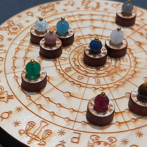 惑星駒が動かせる木と天然石のホロスコープ盤110mmシングル