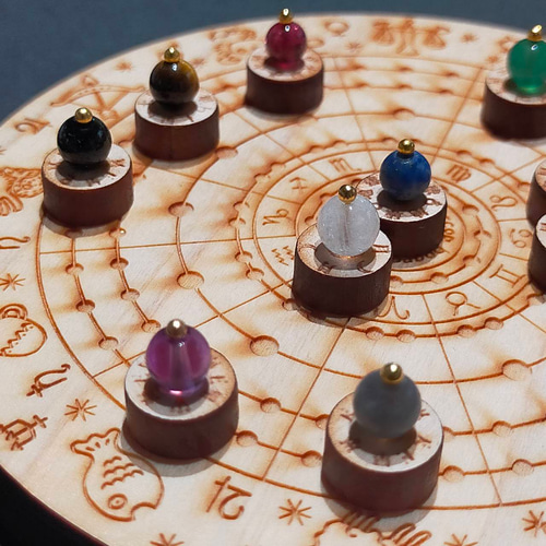 惑星駒が動かせる木と天然石のホロスコープ盤110mmシングルチャート用