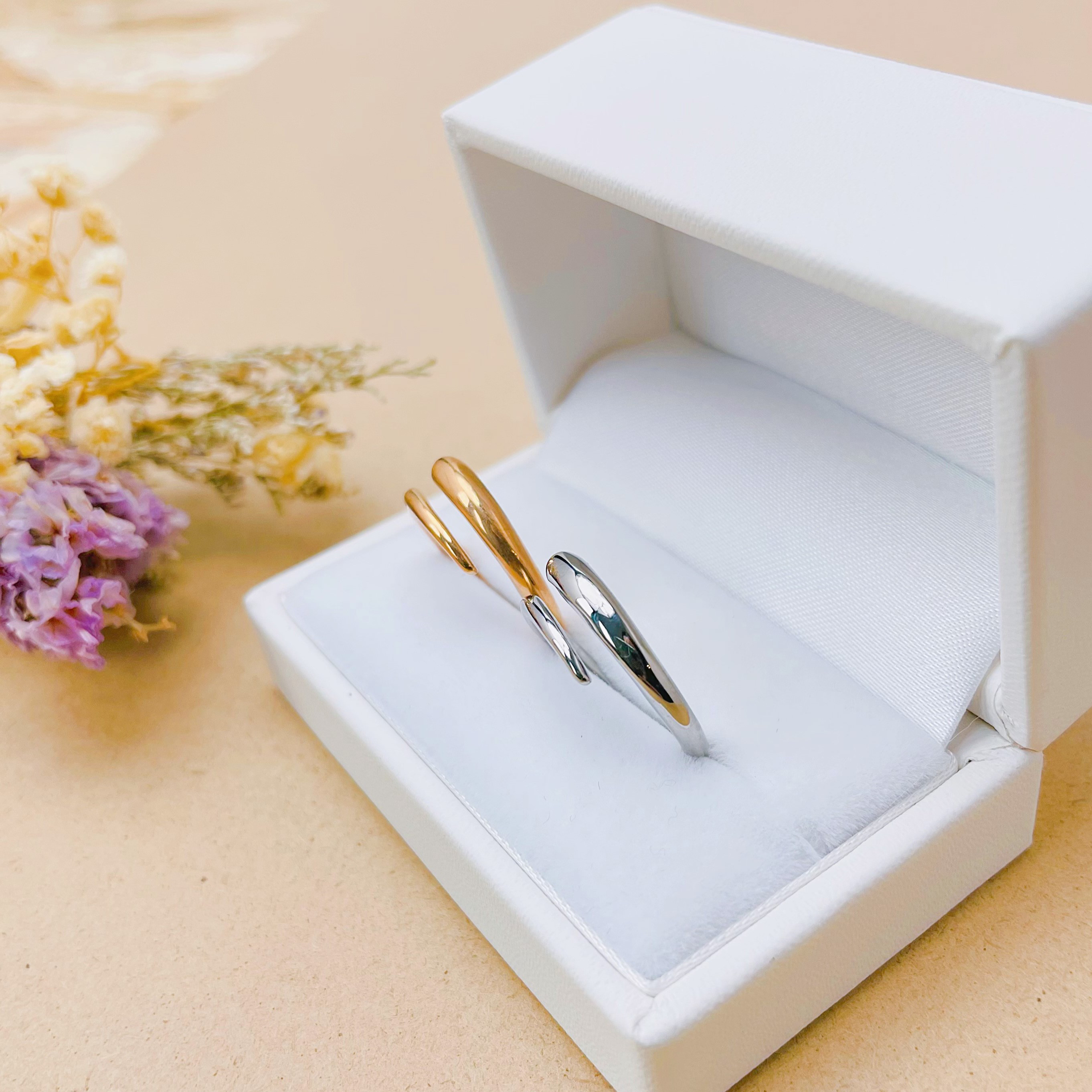 【natural*】流れ星のペアリング＊ 誕生石OK シルバー ピンクゴールド 指輪 サージカルテンレス〈2本ペア価格〉