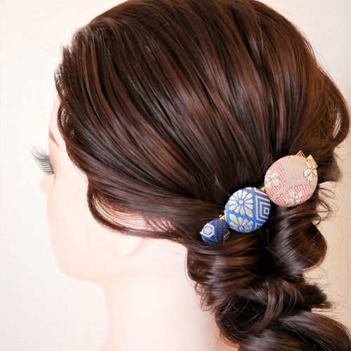 選べる！畳縁くるみボタン 和風ヘアクリップ 3つボタン ヘアクリップ 