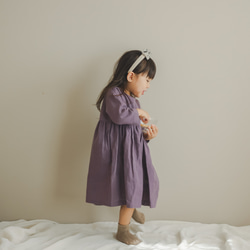 《全サイズ即納可》パープルのナチュラルワンピース《80〜130cm》女の子 大人っぽい 長袖 紫 ダブルガーゼ 秋冬 5枚目の画像