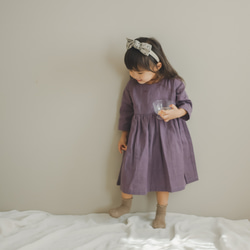 《全サイズ即納可》パープルのナチュラルワンピース《80〜130cm》女の子 大人っぽい 長袖 紫 ダブルガーゼ 秋冬 2枚目の画像
