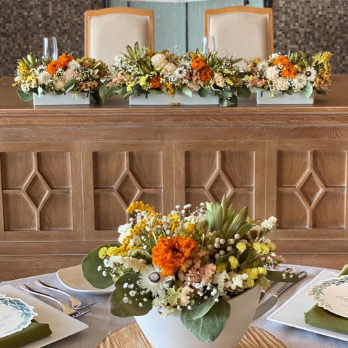 会場装飾（ドライフラワー、アーティフィシャルフラワー→オーダー卓上