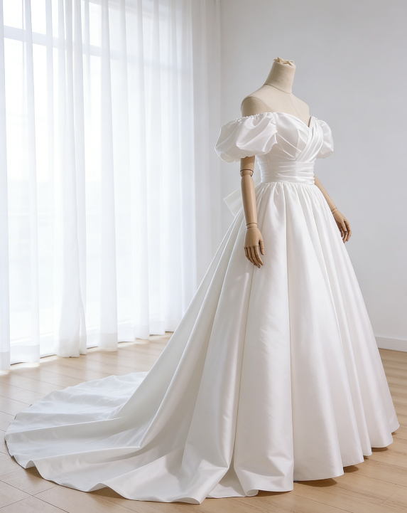 高品質！ ウエディングドレス  ホワイト  オフショルダー  トレーン エレガント