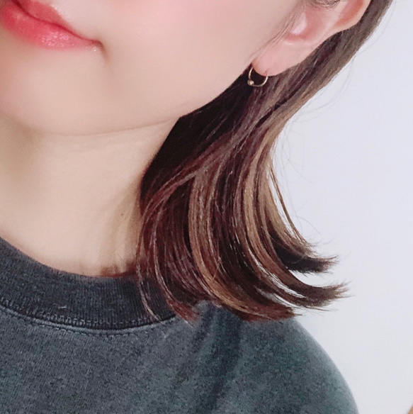 送料無料【14kgf】月フープピアス ラウンドボール／S　プレーン  ゴールド　華奢　シンプル  ユニセックス 7枚目の画像