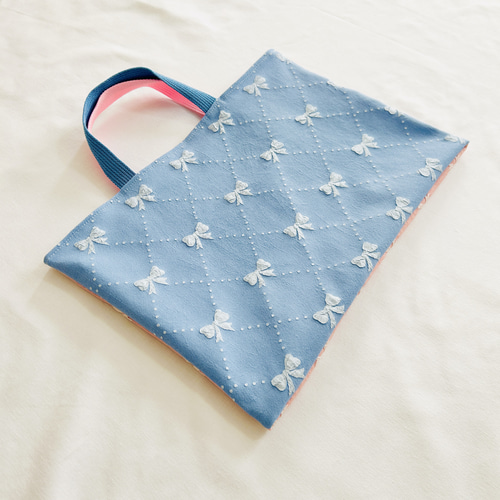 レッスンバッグ リボン 女の子 ピンク 水色絵本袋 手提げ袋 入園入学