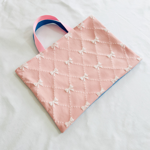 レッスンバッグ リボン 女の子 ピンク 水色絵本袋 手提げ袋 入園入学