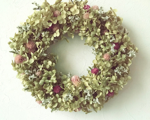 生花】紫陽花アナベルと青い小花のリース/はなどんやキット - 花
