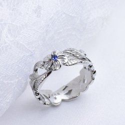 【誕生石込み】人気のハワイアンジュエリー プルメリア 透かしリング  カッティング★ 医療用サージカルステンレス製 2枚目の画像