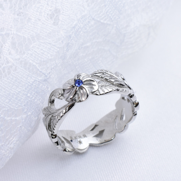 【誕生石込み】人気のハワイアンジュエリー プルメリア 透かしリング  カッティング★ 医療用サージカルステンレス製 2枚目の画像